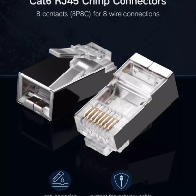 Ugreen UG50248NW111TK 100pcs Đầu bấm mạng RJ45 chuẩn Cat6 + Cat6e bọc inox chống nhiễu - HÀNG CHÍNH HÃNG