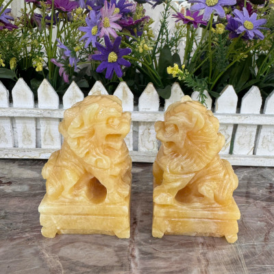 Cặp tượng Kỳ Lân phong thủy đá ngọc - Cao 10 cm