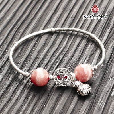 Vòng bạc phối đá thiên nhiên 8mm charm túi tiền mệnh hỏa, mộc - Ngọc Quý Gemstones