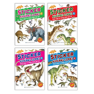 Sách Sticker khủng long Phát triển trí thông minh cho trẻ 4 quyển kèm trang sticker dán hình