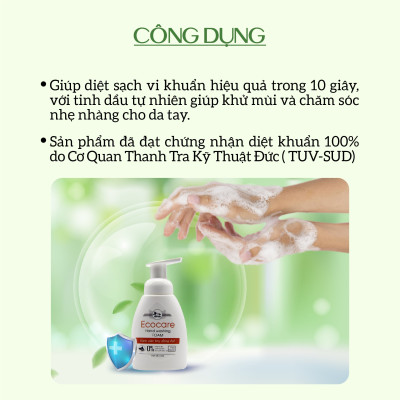 Nước rửa tay hữu cơ diệt khuẩn dạng bọt hương Cam 4Ll thương hiệu Ecocare