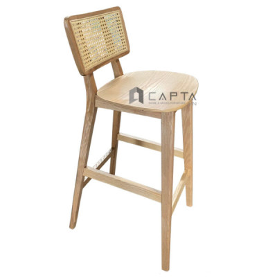 Ghế quầy bar gỗ chân cao CB Cane-W Nội thất Capta Ghế đảo bếp gỗ ASH lưng tựa gỗ đan mây mắt cáo có chân gỗ cao 