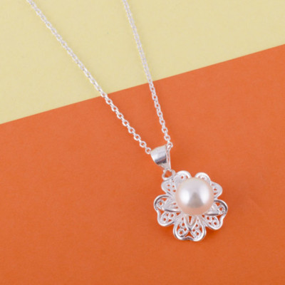 Bộ dây chuyền liền mặt trang sức bạc Ý S925 Bạc Xinh - Ngọc trai đẹp PP1341