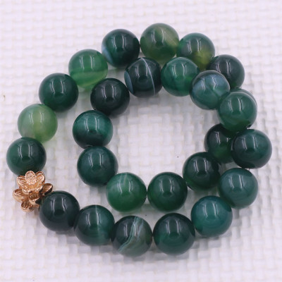 [Mệnh Mộc, Hỏa] Vòng Chuỗi Niệm Phật Đá Mã Não Xanh Lá Sọc 14 Ly 27 Hạt Charm Hoa Sen Inox, Vòng Chuỗi Phật Giáo, Chuỗi Niệm Phật Hạt To - Phong Thủy 868