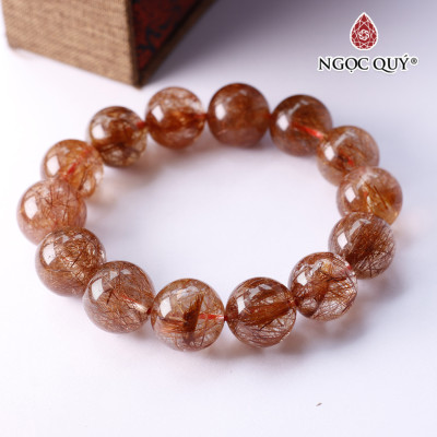 Vòng tay đá thạch anh tóc đỏ AAA hạt 14mm - Ngọc Quý
