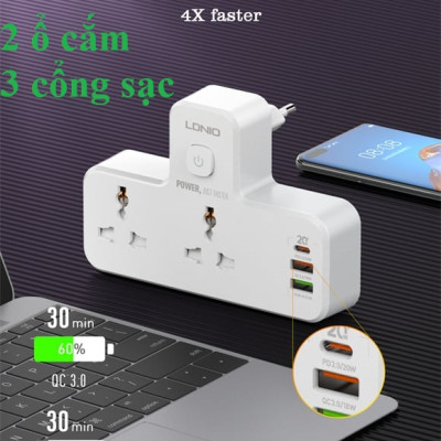 Ổ cắm đa năng 2500W hỗ trợ sạc nhanh QC18W PD20W LDNIO SC2311 _ Hàng chính hãng