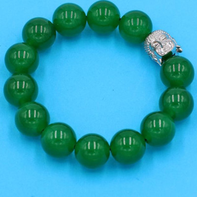 Chuỗi tay thạch anh xanh lá 14 ly - charm Như Lai inox trắng VTXLNLT14 - hợp mệnh Hỏa, mệnh Mộc