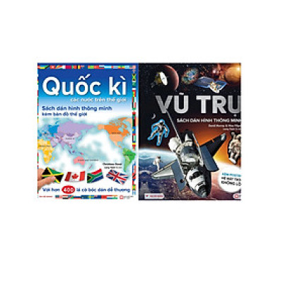 Combo Sách Dán Hình Thông Minh: Quốc Kì Các Nước Trên Thế Giới - Kèm B.ả.n Đ.ồ T.h.ế G.i.ớ.i + Vũ Trụ - Kèm Poster Hệ Mặt Trời Khổng Lồ (Bộ 2 Cuốn) _TV