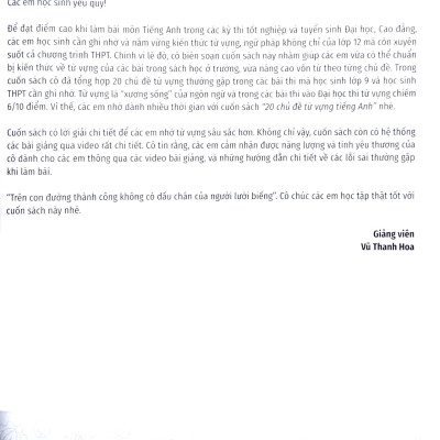 20 Chủ Đề Từ Vựng Tiếng Anh - Sách Dành Cho Học Sinh THPT