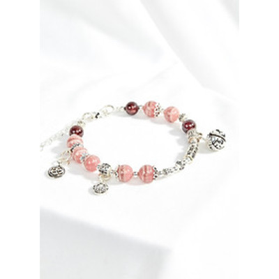Vòng đá garnet phối đá rhodochrosite và charm chuông bạc Ngọc Quý Gemstones
