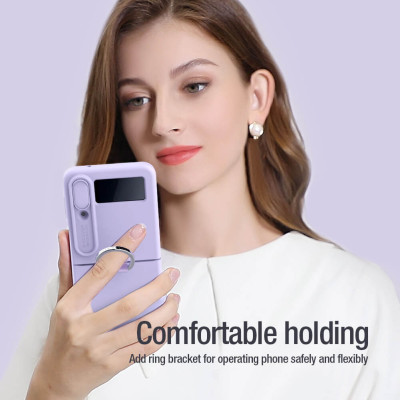 Ốp lưng iRing chống sốc silicon cho Samsung Galaxy Z Flip 4 có nắp đậy bảo vệ Camera hiệu Nillkin Camshield Silky Silicon Case - chống sốc cực tốt, chất liệu cao cấp, trang bị iring đeo tay chống rơi rớt - Hàng nhập khẩu