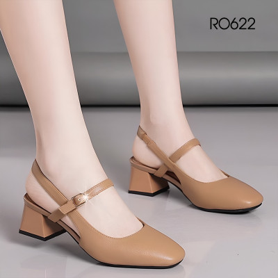 Giày sandal nữ cao gót 5 phân hàng hiệu rosata ba màu đen nâu kem cao cấp ro622