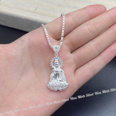 Mặt Dây Chuyền Nam Nữ Bạc Ta Hình Phật Bà Quan Thế Âm Bồ Tát Đính Đá Nhân Tạo Cao Cấp Chính Hãng Bạc Hiểu Minh MDN485