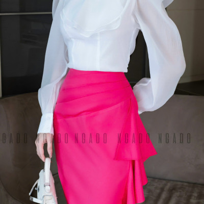 Chân váy hồng sen xếp ly NGADO , chân váy Nữ , chân váy kiểu