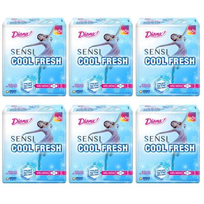 Bộ 6 Gói Băng Vệ Sinh Diana SenSi Cool Fresh Siêu Mỏng Cánh (8 Miếng/Gói)