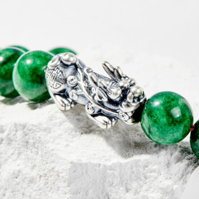 Vòng Tay Phong Thủy Đá Cẩm Thạch Sơn Thủy Phối Charm Tỳ Hưu Bạc (10mm) Mệnh Mộc, Hỏa Ngọc Quý Gemstones