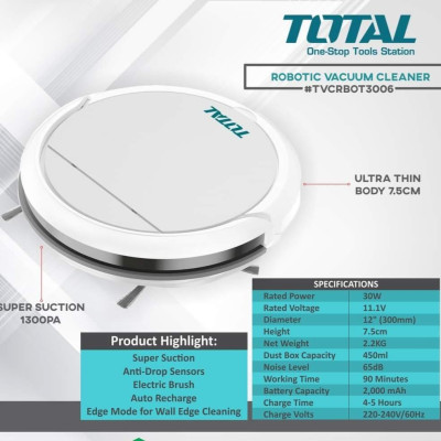 MÁY HÚT BỤI TỰ ĐỘNG (LOẠI QUỸ ĐẠO) TOTAL TVCRBOT3006 - HÀNG CHÍNH HÃNG