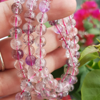 ️Vòng tay phong thủy đá super seven tự nhiên sịn đẹp kiểu quấn tay 3 vòng Màu tím trắng bóng đẹp sang Vòng chuỗi hạt 6mm nữ đeo rất là xinh đẹp ạ    