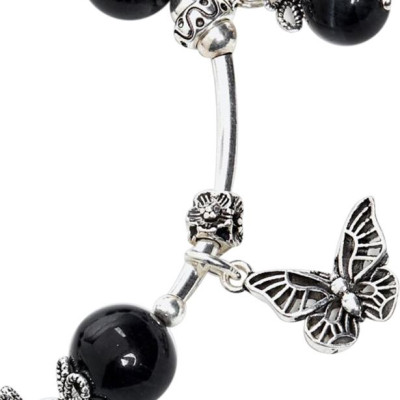 Vòng Tay Bạc Mix Đá Obsidian Ngọc Quý Gemstones VT65