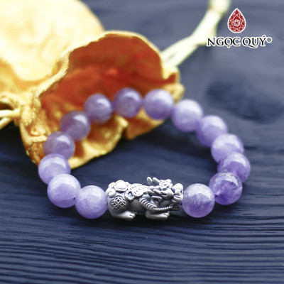 Vòng thạch anh tím ngọc lavender amethyst phối tỳ hưu bạc hạt 12mm mệnh hỏa. thổ - Ngọc Quý Gemstones