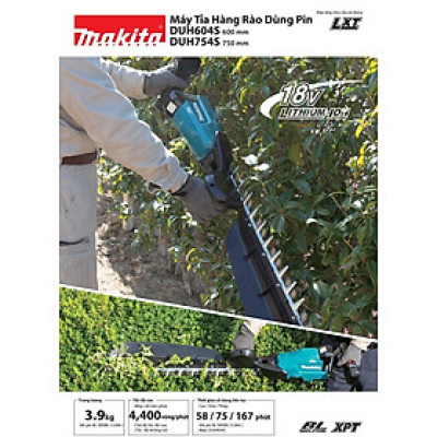 MÁY TỈA HÀNG RÀO MAKITA DÙNG PIN 18V/5.0AH 600MM DUH604SRT (01 ĐẾ SẠC 01 PIN 18V 5.0AH) - HÀNG CHÍNH HÃNG
