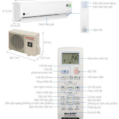 Máy lạnh Sharp Inverter 2.5 HP AH-XP24CMW - HÀNG CHÍNH HÃNG - CHỈ GIAO HCM