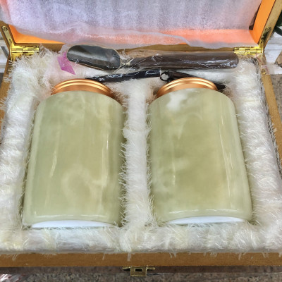 Cặp bình, hũ đưng trà đá ngọc onyx - Cao 15cm