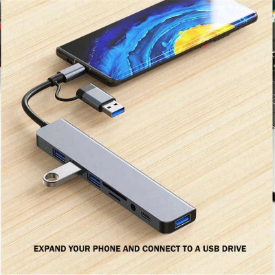 Bộ Chuyển Đổi Hub USB C Hub 8 Trong 1 Type C 3.1 Sang USB 3.0/ Type C/ Đọc Thẻ SD / TF Cho MacBook Notebook Laptop Máy Tính - Hàng Nhập Khẩu