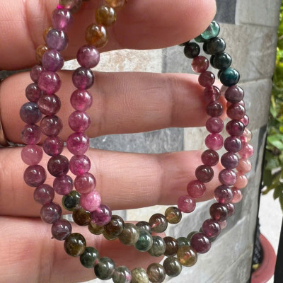 Vòng Chuỗi Nữ Đá tourmaline quấn 3 vòng size hạt 4mm nhiều màu đa sắc Chị Em Nữ đeo tay rất xinh đẹp may mắn tốt cho công việc cuộc sống ạ