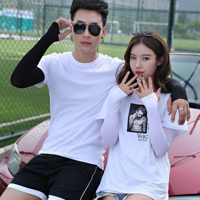 Găng Tay Dài Bằng Vải Lụa Lạnh Chống Tia Cực Tím Cho Nam Và Nữ - Xỏ Ngón Nam Nữ Vải Dày Dặn Co Giãn Giao Màu Ngẫu Nhiên