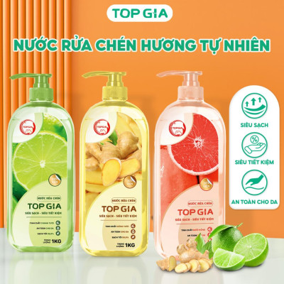 Nước rửa chén bát TopGia hương chanh chiết xuất tự nhiên làm sạch dầu mỡ bảo vệ da tay chai 1kg