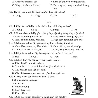 100 Đề Kiểm Tra Sinh Học 6