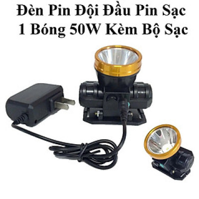 Đèn Pin Đội Đầu Pin Sạc 1 Bóng 50W Siêu Sáng Kèm Bộ Sạc Tiện Dụng