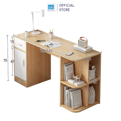 Bàn Học Tập, Làm Việc Nhiều Ngăn Đa Năng Màu Trắng Phối Vân Gỗ Sồi Thương Hiệu SIB Decor BLV74