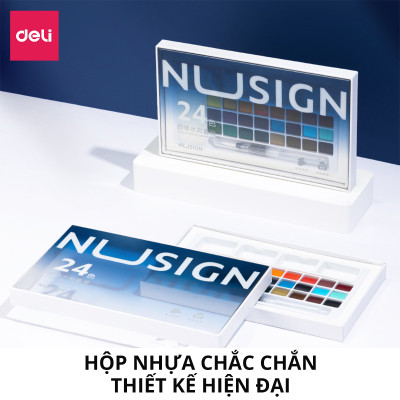 [PHIÊN BẢN MỚI] Màu Nước Dạng Nén Cao Cấp 24 Màu Nusign - Kèm Bút Vẽ, Bông Mút Chuyên Nghiệp, Màu bền, đậm, Dễ Loang Màu