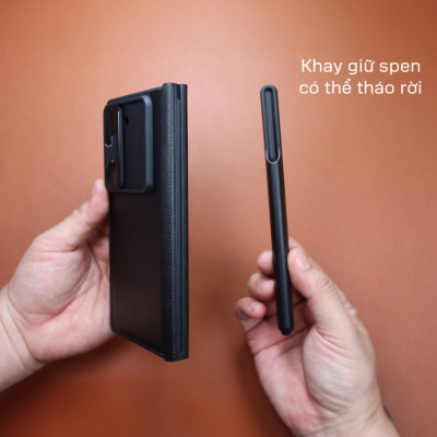 Case bao da chống sốc cho Samsung Galaxy Z Fold 6 trang bị nắp bảo vệ Camera và ngăn đựng S-Pen và khe nhét thẻ card hiệu Nillkin Qin Pro (chất liệu da cao cấp, thiết kế thời trang cá tính) - Hàng nhập khẩu