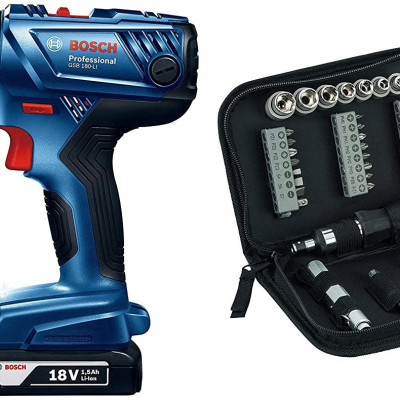 MÁY KHOAN, VẶN VÍT DÙNG PIN 18V BOSCH GSB 180-LI (HỘP CÔNG CỤ + SET 41 MÓN AC) - HÀNG CHÍNH HÃNG