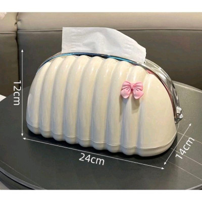 [KoSuyTu] Hộp Đựng Giấy Ăn Vỏ Sò Cao Cấp Kèm Nơ Hồng ABS Kem 24x14x12cm Lò Xo Tiện Dụng Hiện Đại