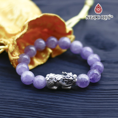 Vòng thạch anh tím ngọc lavender amethyst phối tỳ hưu bạc hạt 12mm mệnh hỏa. thổ - Ngọc Quý Gemstones