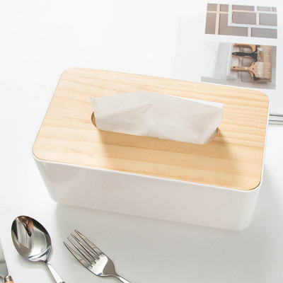 Hộp đựng khăn giấy kiểu Bắc Âu, nắp gỗ sang trọng (Màu ngẫu nhiên)