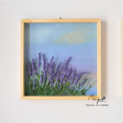 Tranh hoa giấy handmade trang trí cao cấp ROMANCE Lavender Field 40x40 cm - Maypaperflower Hoa giấy nghệ thuật