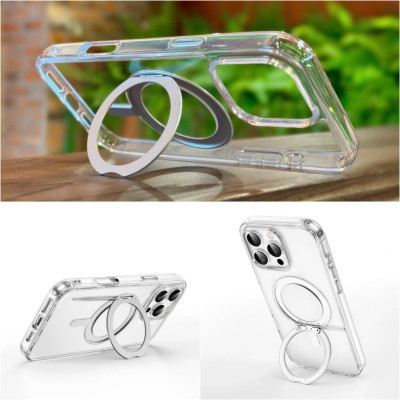 Ốp lưng cho iPhone 17 Pro Max / 17 Pro / 17 Air / 17 / 16 Pro Max - 16 Pro - 16 Plus - 16 hiệu WI WU MCC-201 nhựa cứng trong viền dẻo + vòng nam châm kiêm giá đỡ - Hàng chính hãng