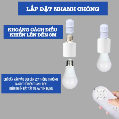 Đui Đèn Thông Minh E27 - Điều Khiển Từ Xa, Hẹn Giờ Tắt Đèn, Kèm Remote điều khiển từ xa