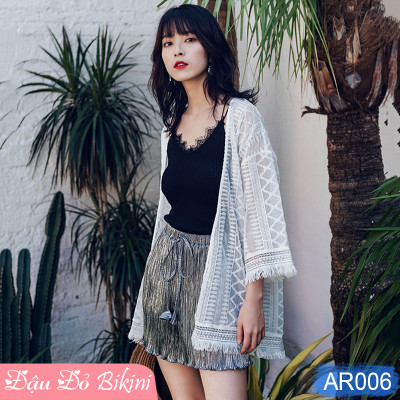 Áo choàng ren nữ dáng cardigan thanh lịch, dùng đi biển, du lịch, phối đồ cùng bikini, croptop, chất ren mềm mại, họa tiết nữ tính tinh tế | AR006
