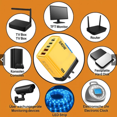 Bộ sạc cao cấp GaN 240W - Sạc siêu nhanh USB 5 cổng PD có đèn LED, Sạc siêu nhanh Type C cho máy tính xách tay, điện thoại và MacBook - miếng lót chuột