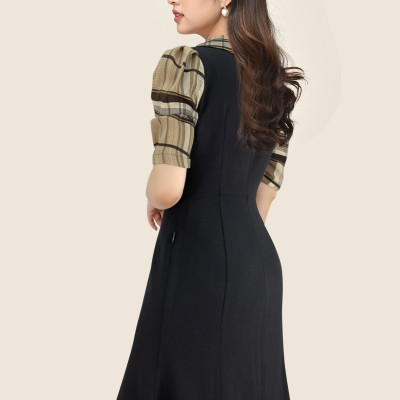 Váy Đầm Thiết Kế Luperi LFV3295 Phối Cổ Và Tay áo dáng A xòe nhẹ thanh lịch