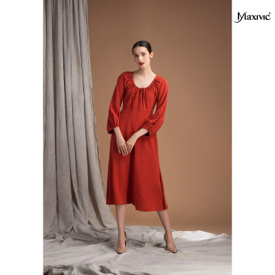 Đầm rút dây ở cổ màu gạch M012210029