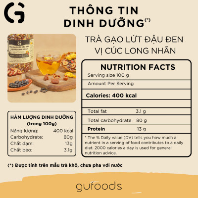 Trà gạo lứt đậu đen vị Cúc Long nhãn GUfoods (hũ 500g) - Tinh thần thoải mái - Tự nhiên - Lành mạnh