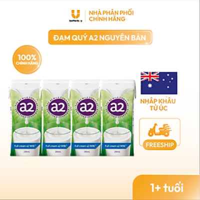 Combo 4 Hộp Sữa Tươi Nguyên Kem Tiệt Trùng a2 Milk - a2 Milk UHT 200ml