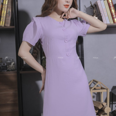 Váy Vải Trơn Cúc Trước Màu Tím Cao Cấp 23V060 Pi Style